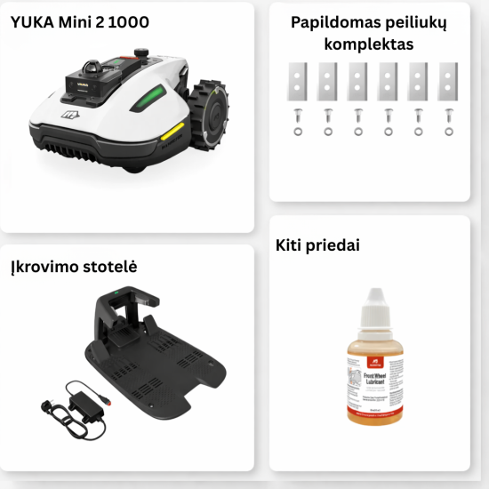 YUKA mini 2 1000: perimetrinis belaidis robotas vejapjovė (iki 10 arų)